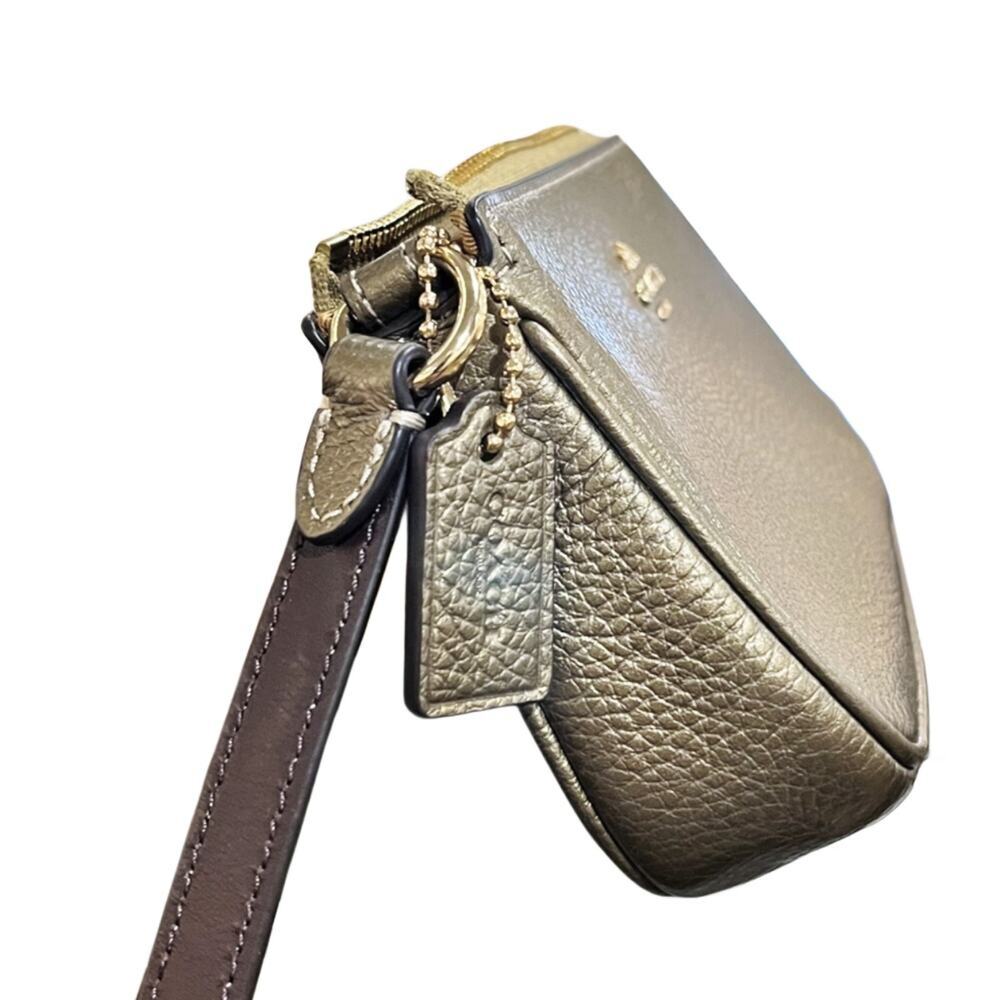 COACH METALLIC GOLD LEATHER NOLITA 15 CONVERTIBLE WRISTLET WALLET PYRITE PURSE - Picture 2 of 4
